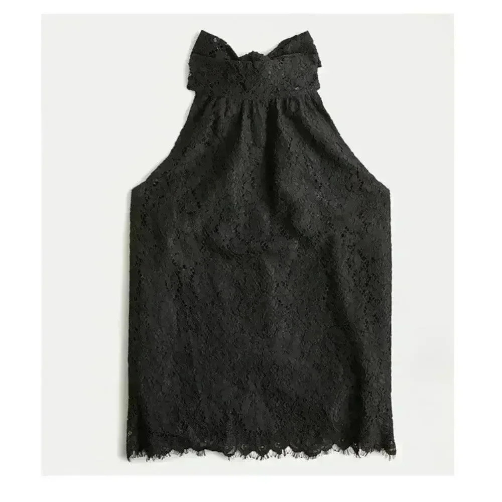 J. Crew Tie-neck Top in Lace Black‎ Size Medium